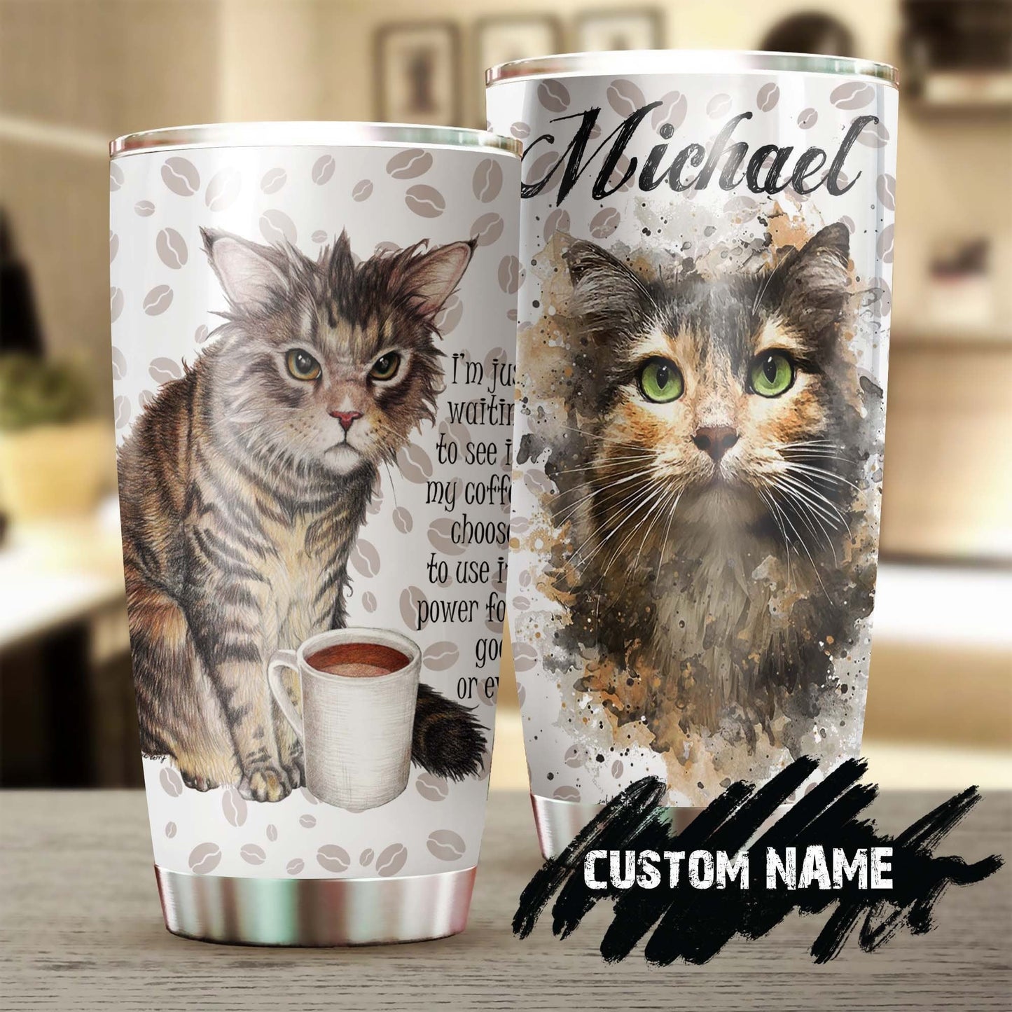 Tabby Cat Watch My Coffee Personalized Tumbler