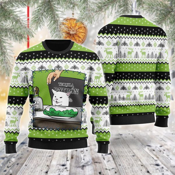 Tequila Patron Cat Meme Christmas Ugly Sweater