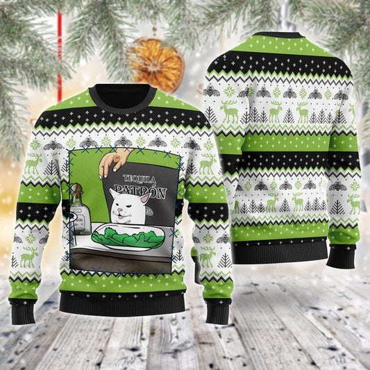 Tequila Patron Cat Meme Christmas Ugly Sweater