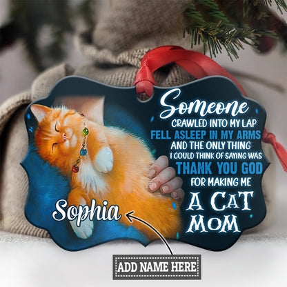 Thank You God For Making Me A Cat Mom Personalized Horizontal Ornament