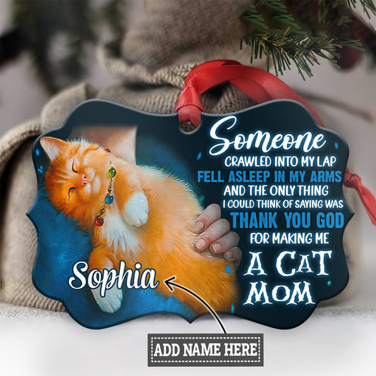 Thank You God For Making Me A Cat Mom Personalized Horizontal Ornament