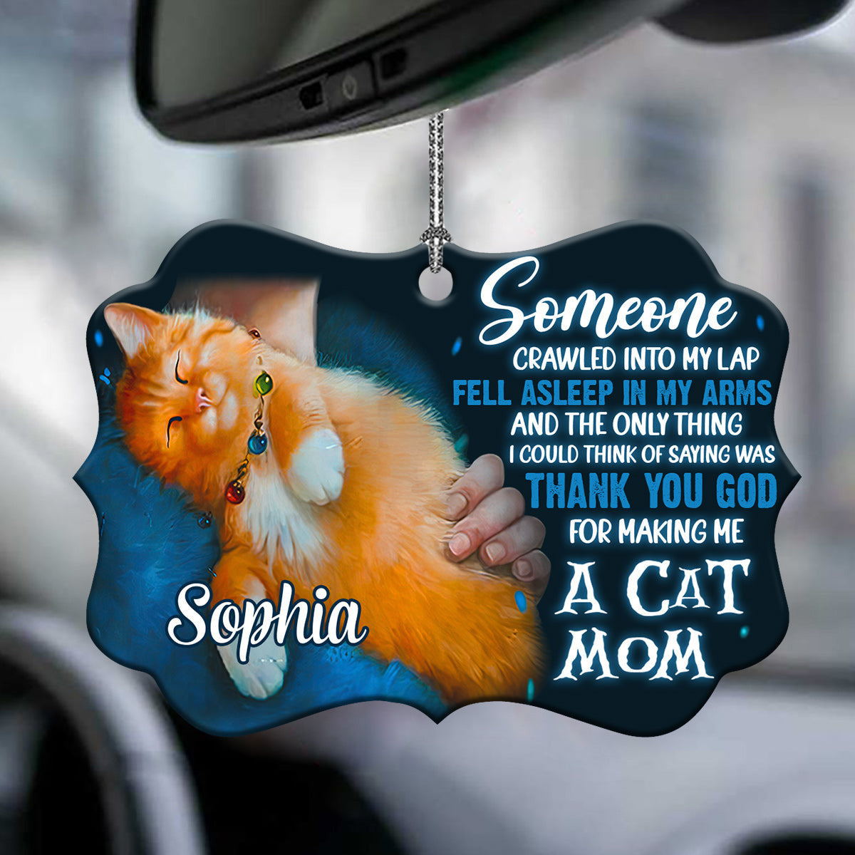 Thank You God For Making Me A Cat Mom Personalized Horizontal Ornament 2