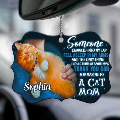 Thank You God For Making Me A Cat Mom Personalized Horizontal Ornament 2