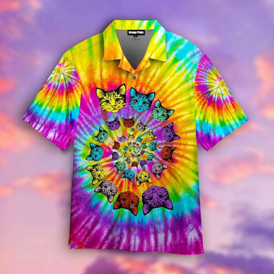 Tie Dye Hippie Cat Cute Hawaiian Shirt