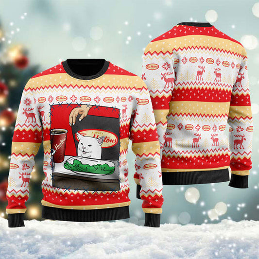 Tim Hortons Cat Meme Christmas Ugly Sweater