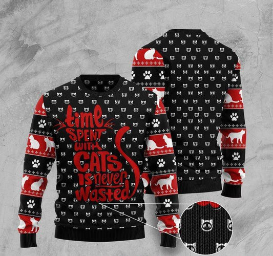 Time Spent With Cats Is Never Wasted Ugly Sweater
