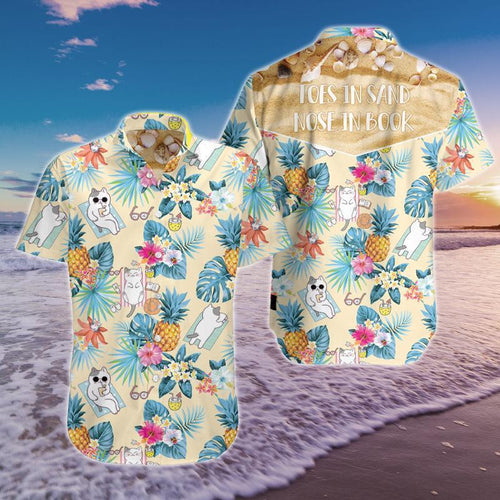 Toes in Sand Nose in Book Cat Hawaiian Shirt