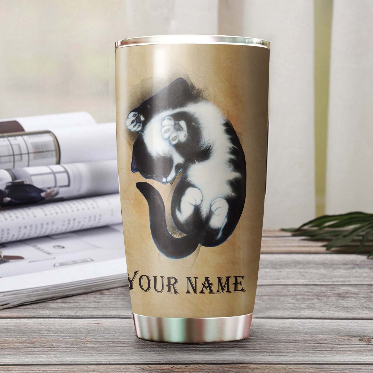 Tuxedo Cat Knowledge Personalized Tumbler 1