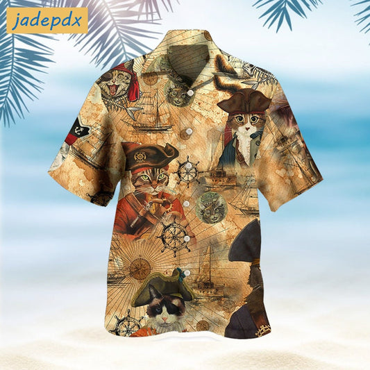 Vintage Funny Pirate Cat Hawaiian Shirt