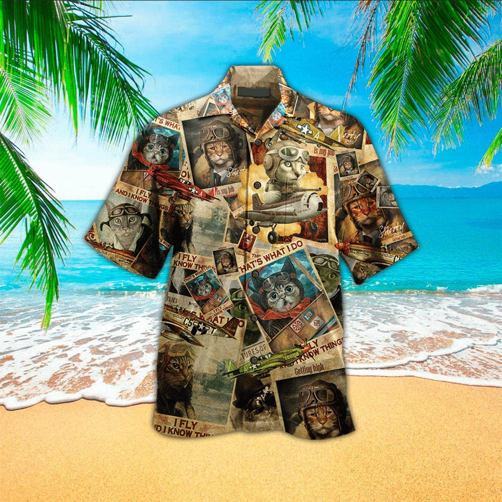 Vintage Pilot Cat Hawaiian Shirt