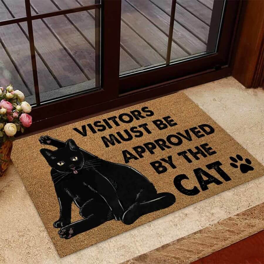 Visitors Must Be Approved Black Cat DoorMat