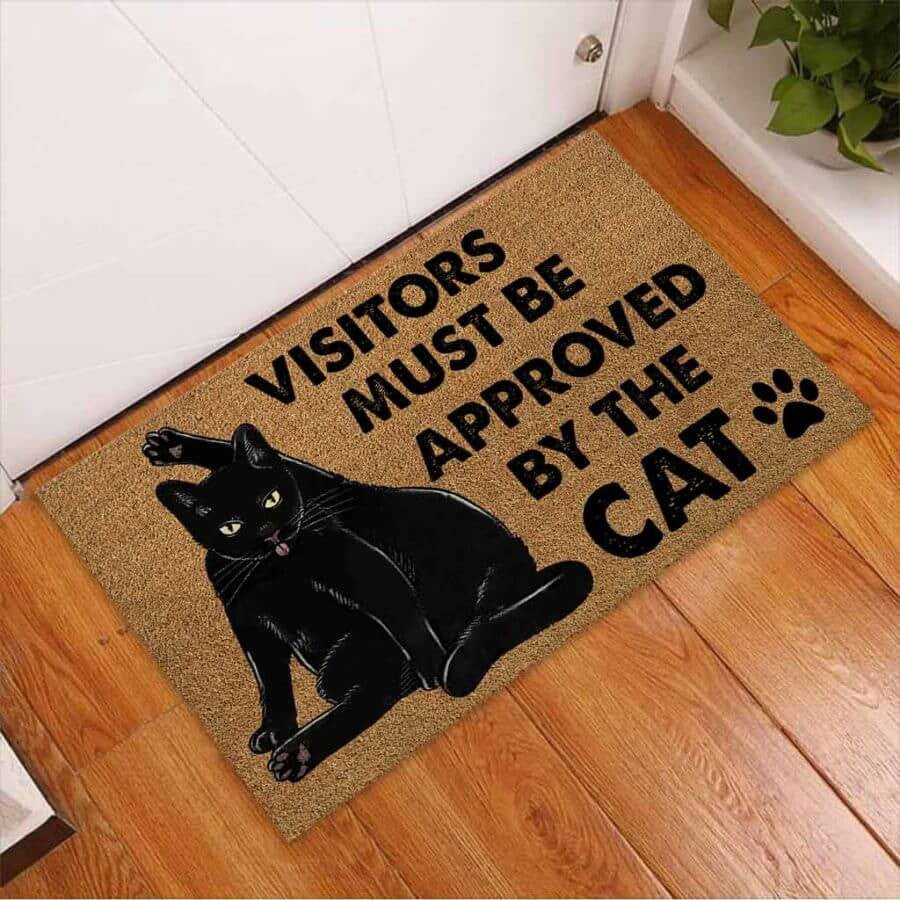Visitors Must Be Approved Black Cat DoorMat 1