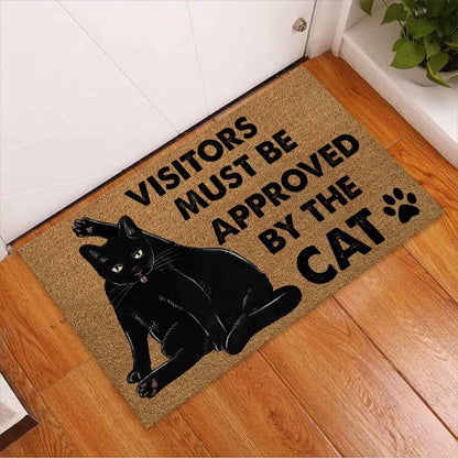 Visitors Must Be Approved Black Cat DoorMat 1