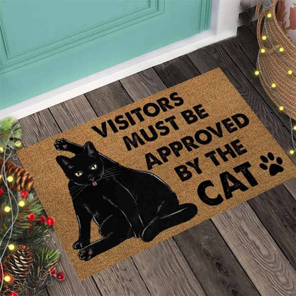 Visitors Must Be Approved Black Cat DoorMat 2