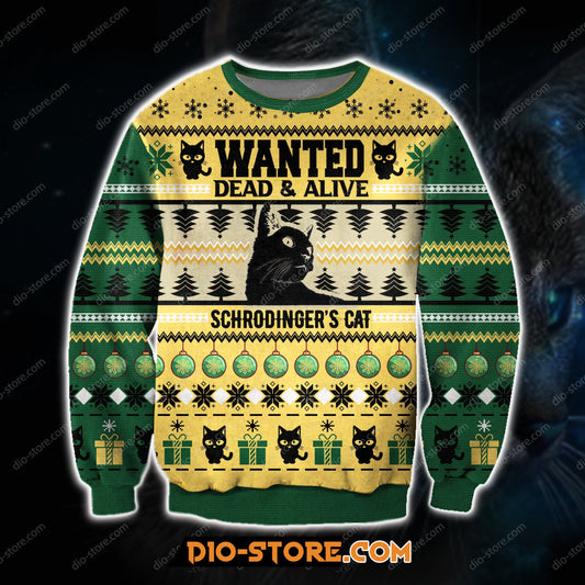 Wanted Dead Alive Schrodingers Cat Ugly Christmas Sweater