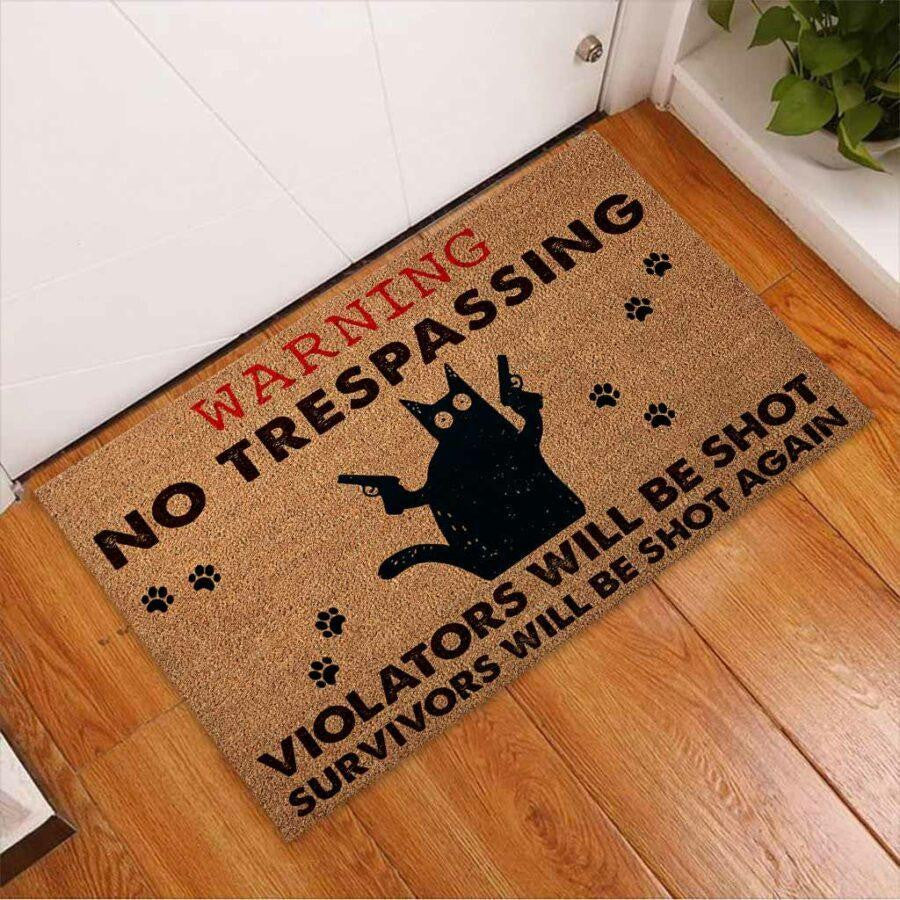 Warning Cat Easy Clean Welcome DoorMat