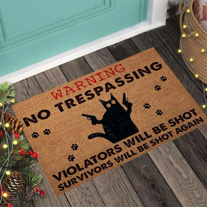 Warning Cat Easy Clean Welcome DoorMat 1
