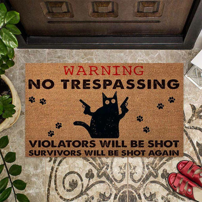 Warning Cat Easy Clean Welcome DoorMat 2