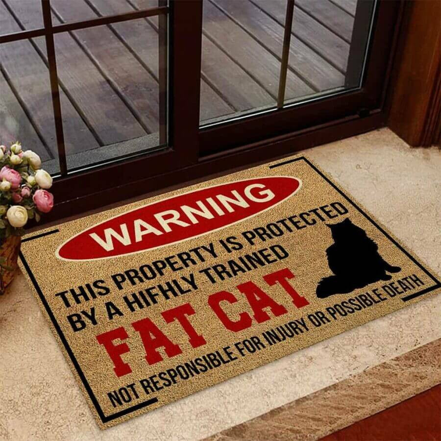 Warning Fat Cat Black Cat DoorMat