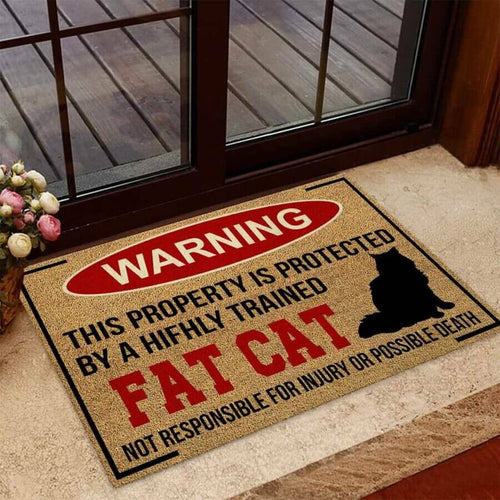 Warning Fat Cat Black Cat DoorMat
