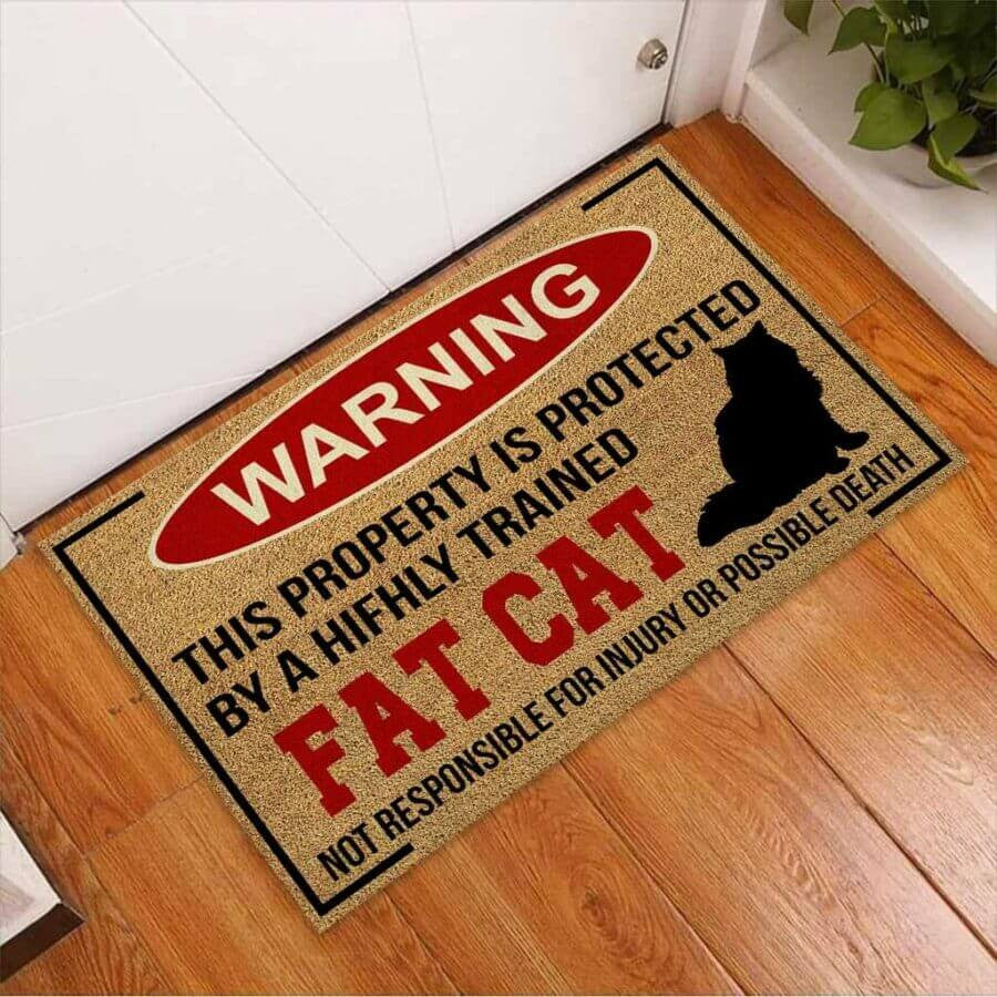 Warning Fat Cat Black Cat DoorMat 1