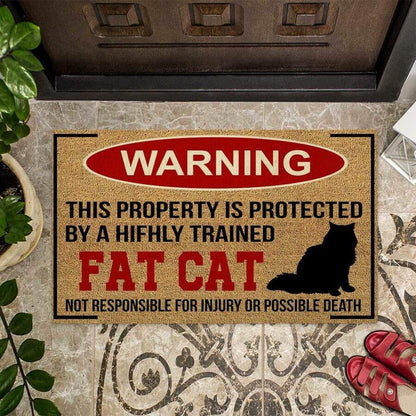 Warning Fat Cat Black Cat DoorMat 2
