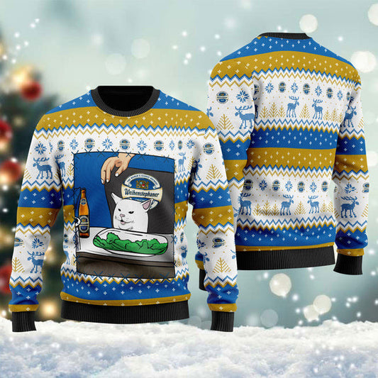 Weihenstephaner Beer Cat Meme Christmas Ugly Sweater