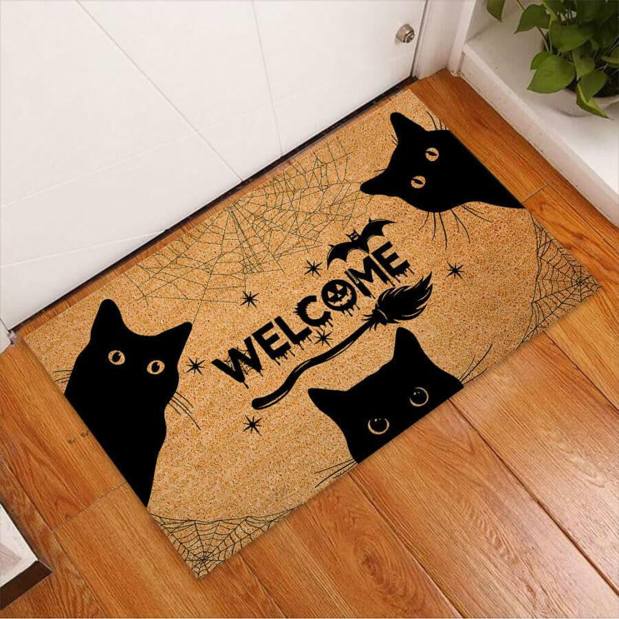 Welcome Black Cat Easy Clean Welcome DoorMat 1