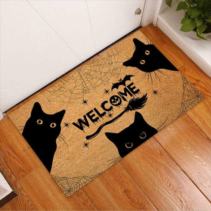 Welcome Black Cat Easy Clean Welcome DoorMat 1