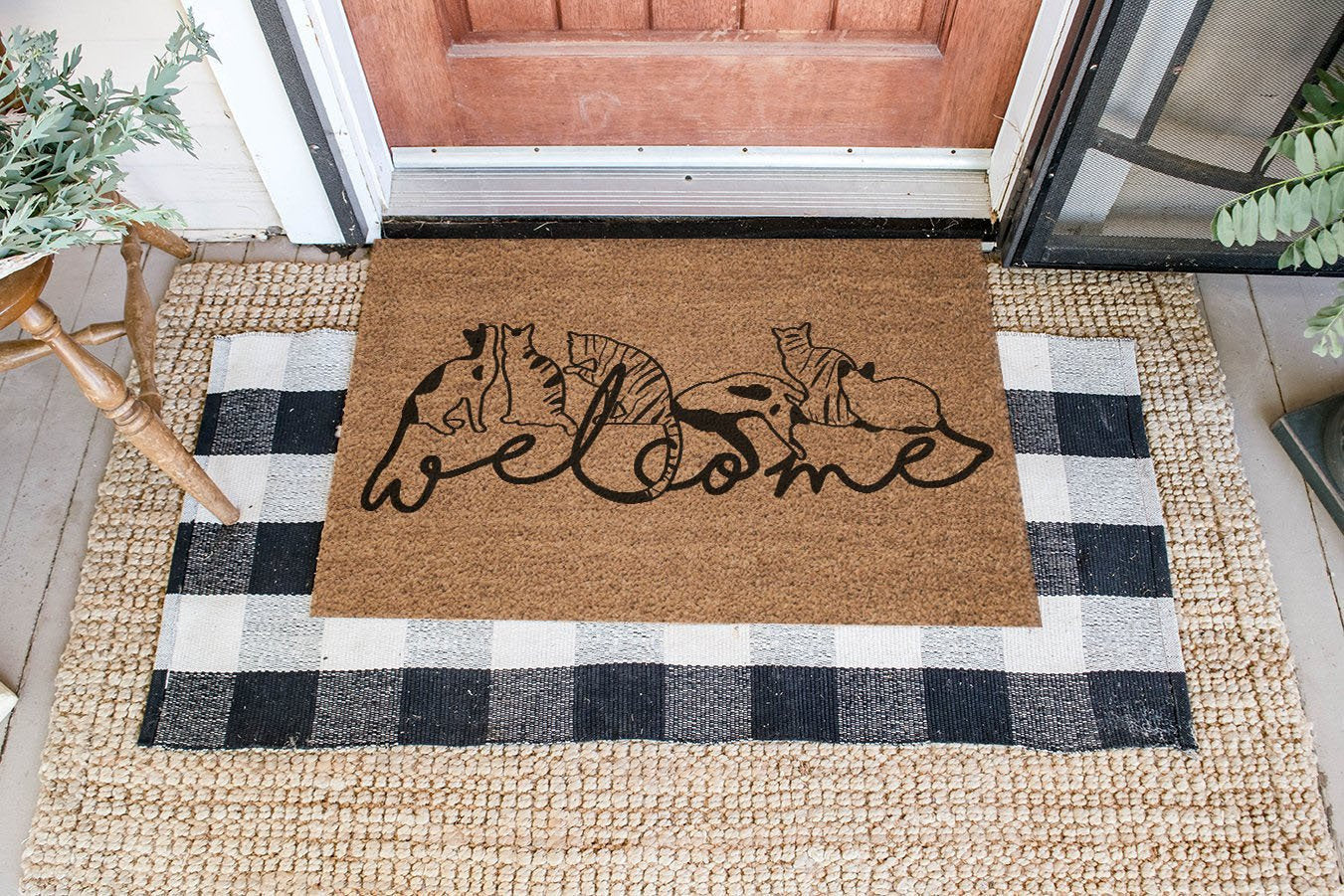Welcome Cat Coir Pattern Doormat