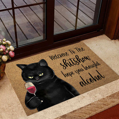 Welcome To The Show Black Cat DoorMat 1