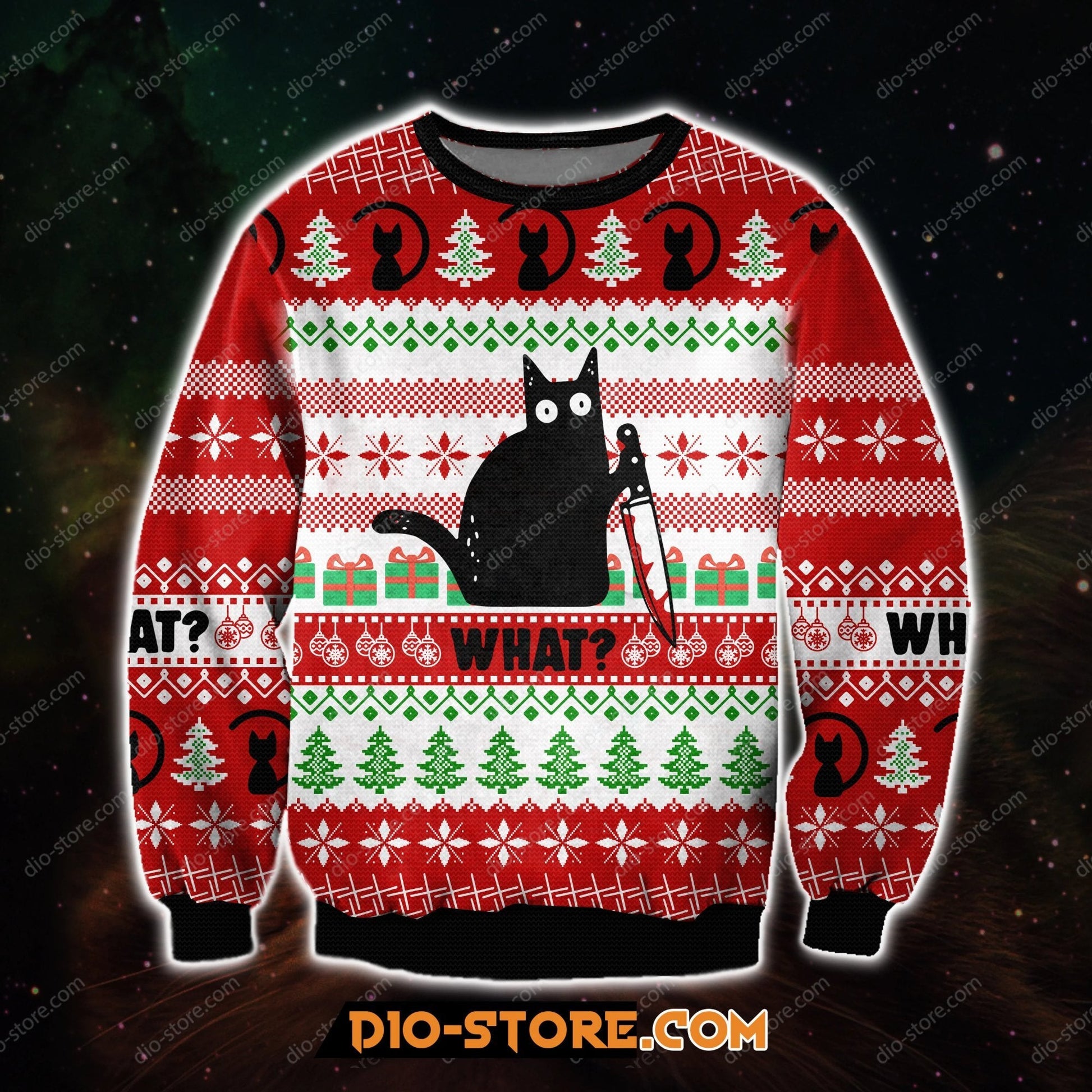 What Black Cat 3D Print Ugly Christmas Sweater