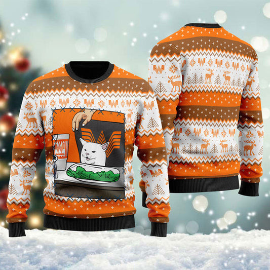 Whataburger Cat Meme Christmas Ugly Sweater