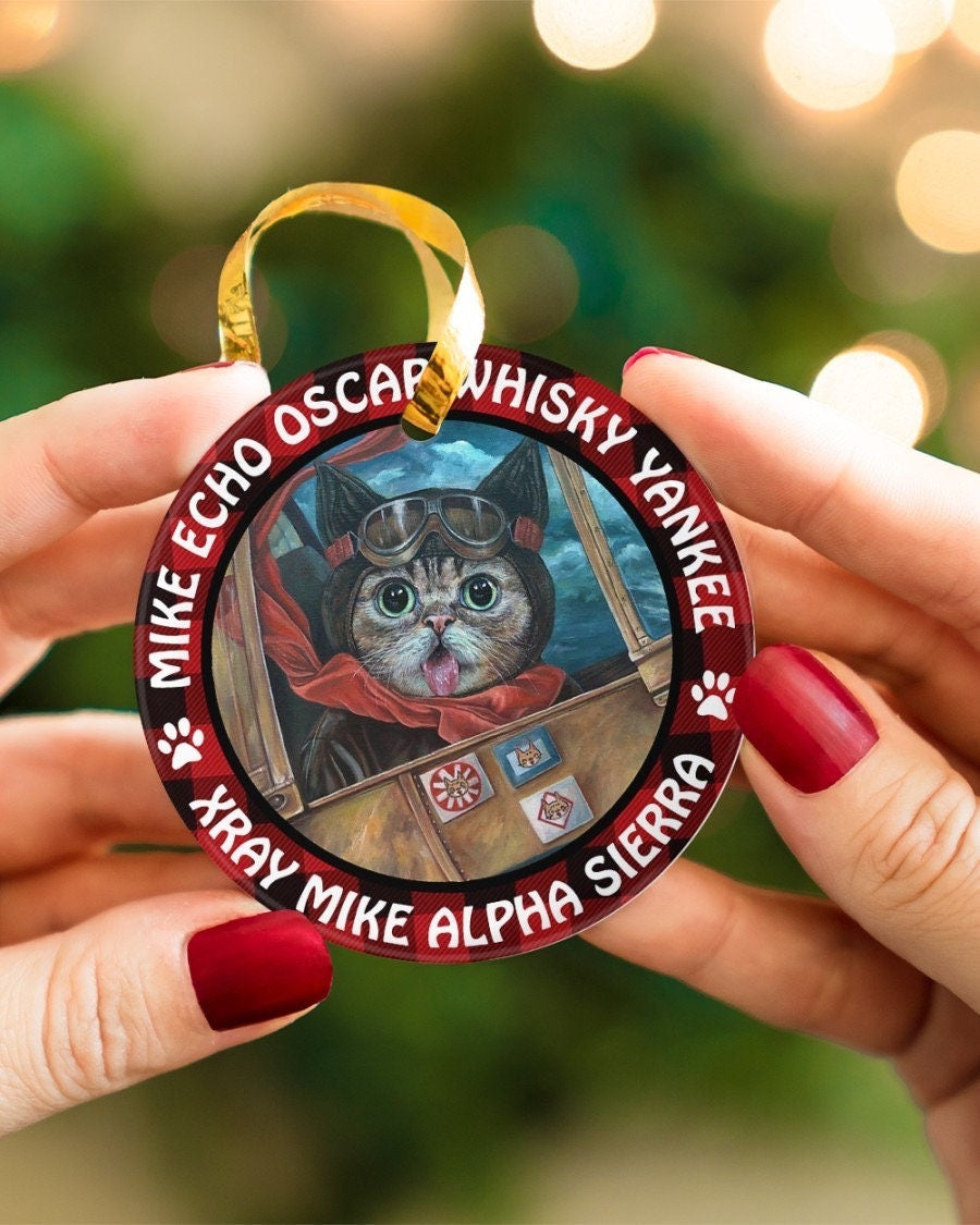 Whisky Yankee Cat Pilot Ceramic Ornament 1