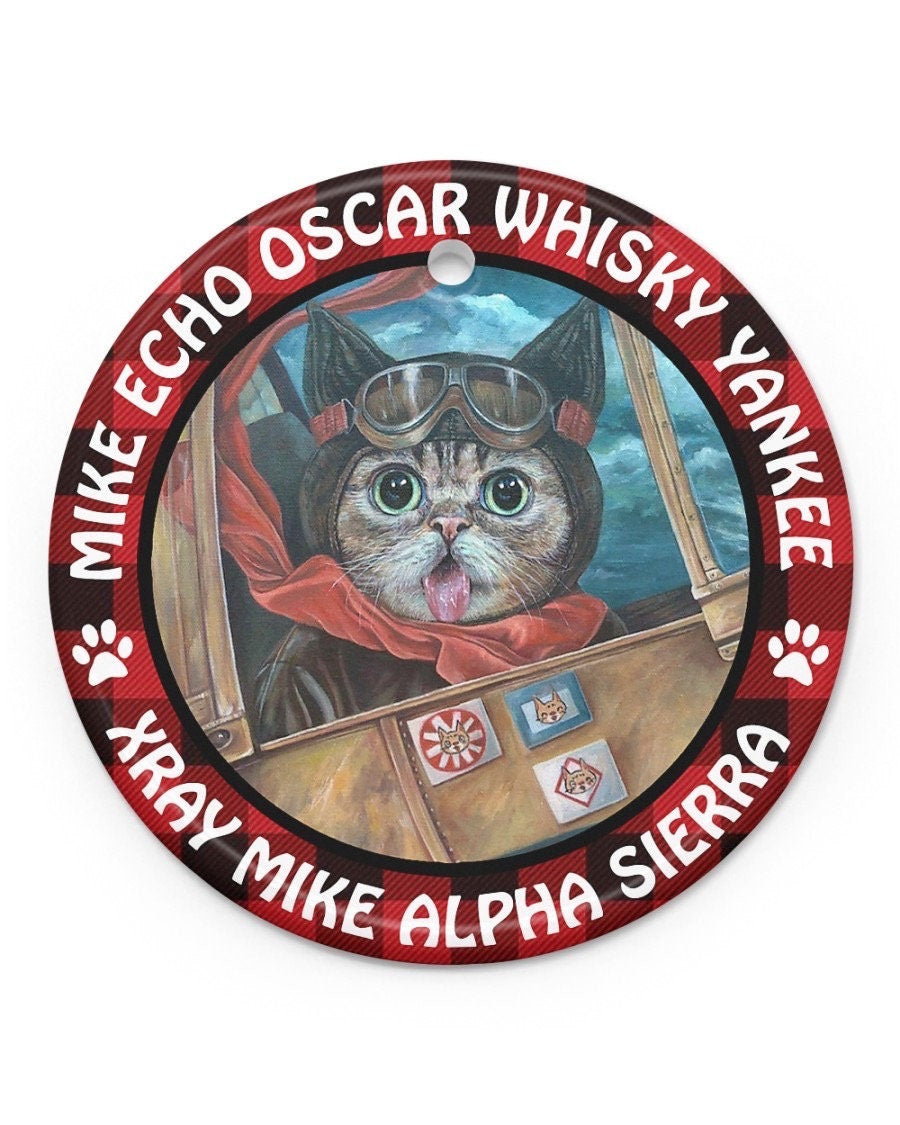 Whisky Yankee Cat Pilot Ceramic Ornament 2