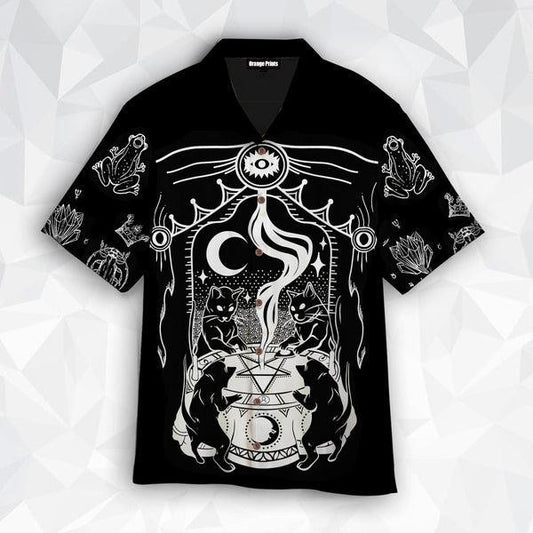 Wicca Witchcraft Gothic Cats Hawaiian Shirt