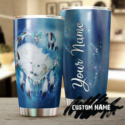Wolf Couple Ice Heart Dreamcatcher Personalized Tumbler