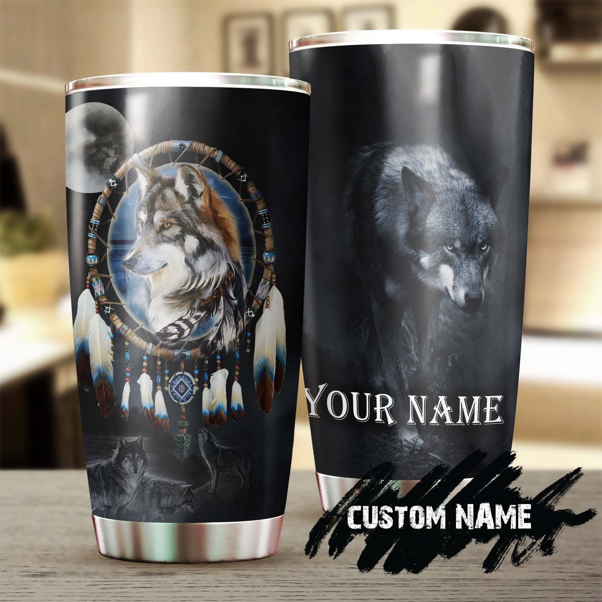 Wolf Native American Dreamcatcher Personalized Tumbler