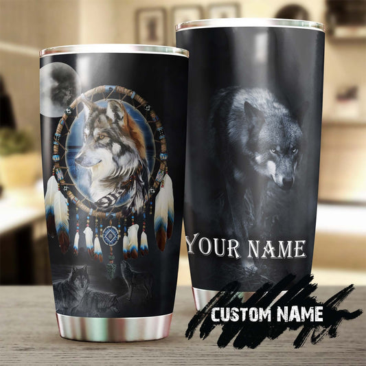 Wolf Native American Dreamcatcher Personalized Tumbler