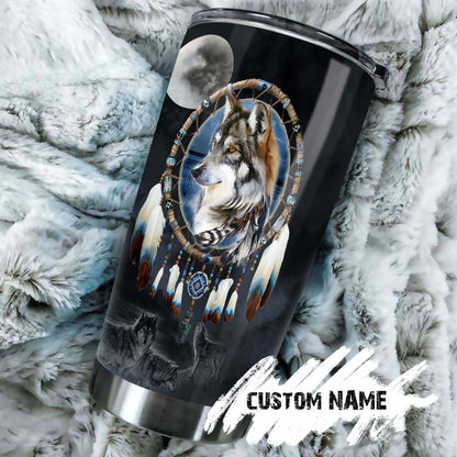 Wolf Native American Dreamcatcher Personalized Tumbler 1