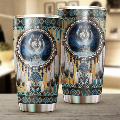 Wolf Native American Dreamcatcher Steel Tumbler