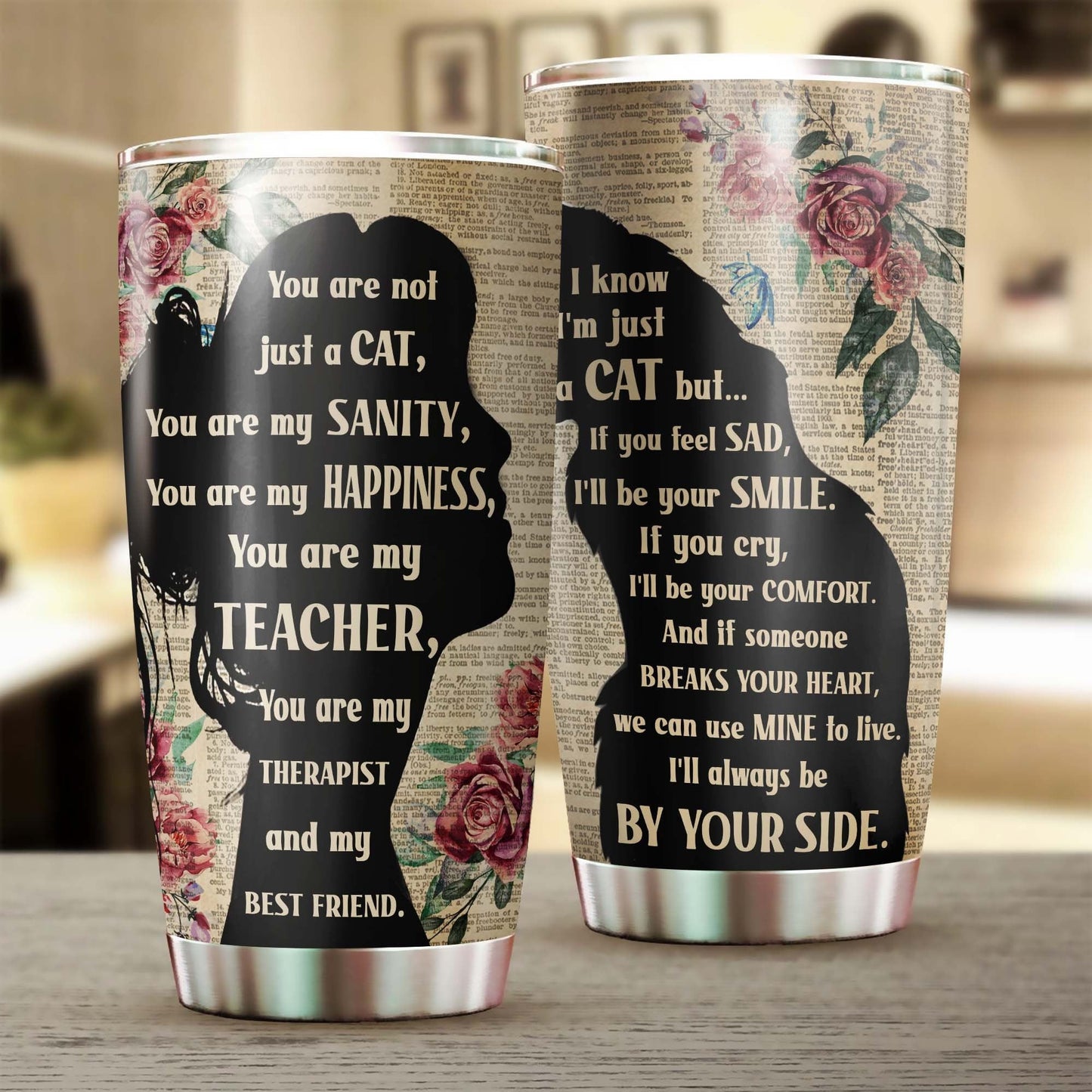 Wooden Style A Girl And Her Maine Coon Cat Personalized Tumbler