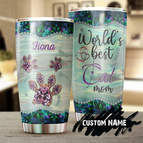 World Best Cat Mom Cat Pawjewelry Style Personalized Tumbler